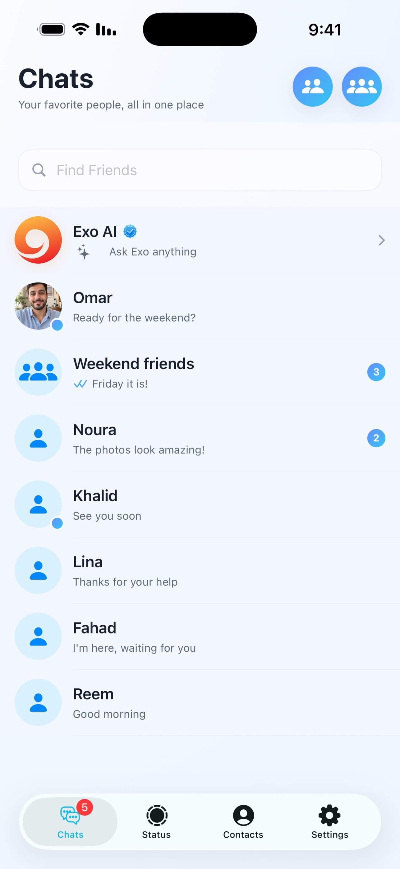 The conversation list in Alolo Chat